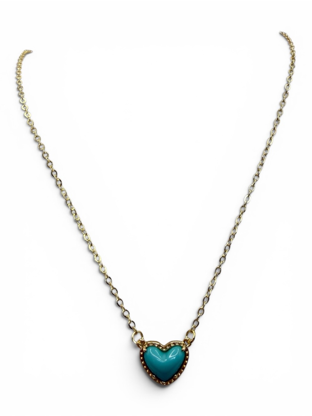 Gold Chain Necklace with Turquoise Heart Pendant - Women Jewelry